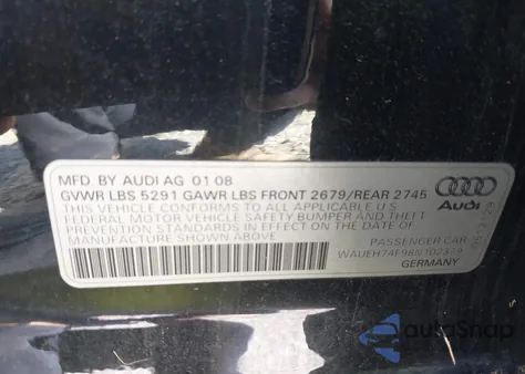 2008 Audi A6 z USA, uszkodzony, nr VIN WAUEH74F98N102379